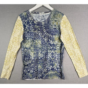 Whimsy Rose Baby Waffle Thermal Top Womens L Mixed Print Boho Artsy Celestial